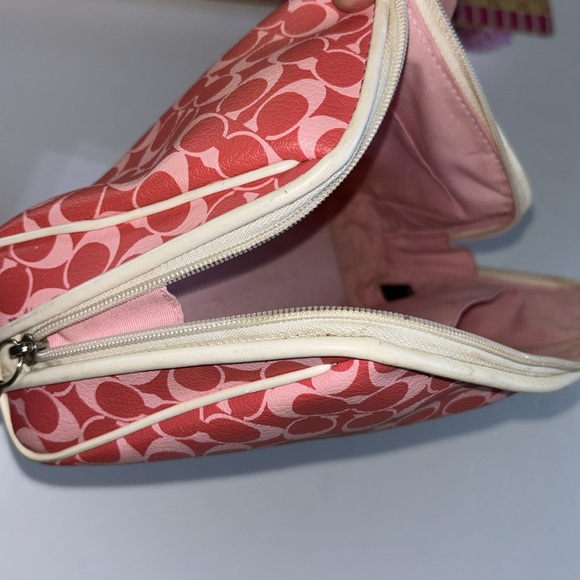Coach Coated Canvas Pink Red Cosmetics Pouch 9” Coach coated Canvas Travel - Picture 14 of 16